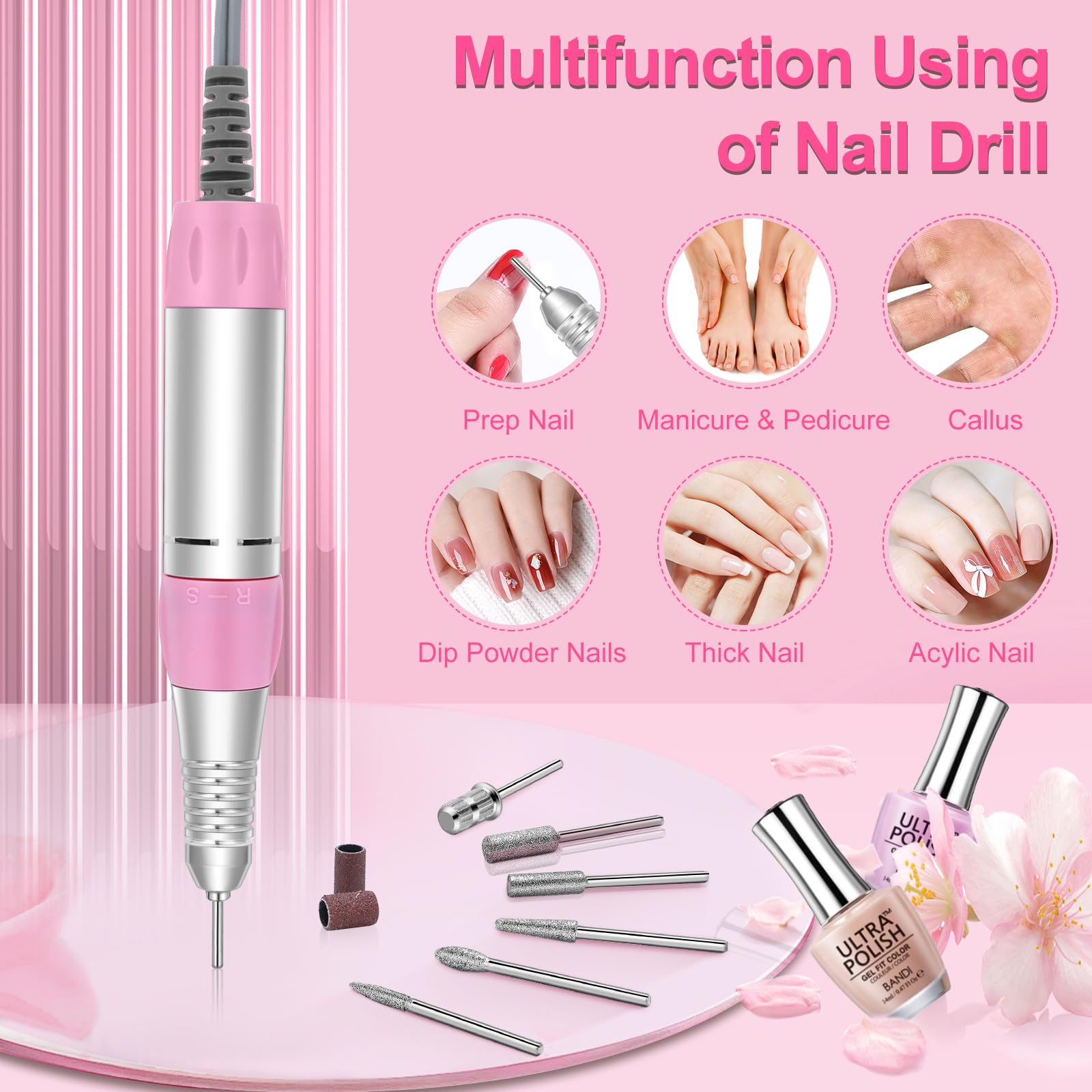 HUGMAPLE Portable Electric Nail Drill 35000RPM: Professional File